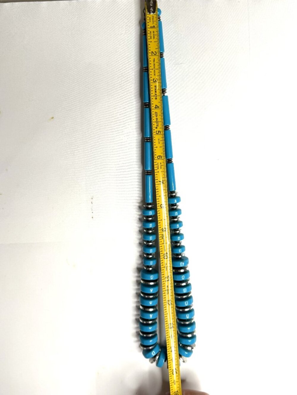 Vintage Southwest Style Necklace 30” Turquoise-Blue Acrylic & Silver-Tone Beaded - Picture 4 of 9